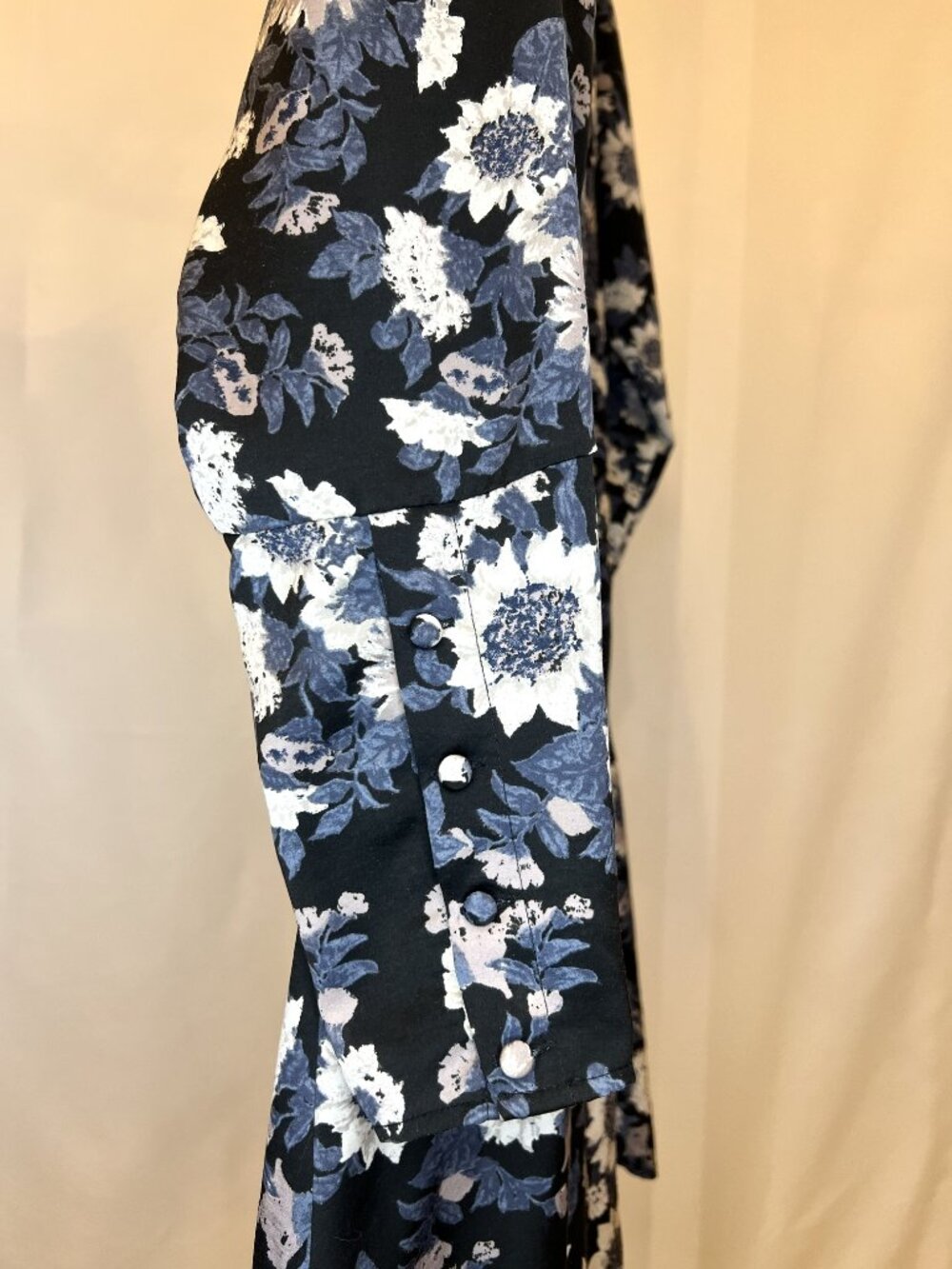'Free People' Blue & Black Floral Long Sleeve Mini Dress Size 12 - Picture 5 of 8